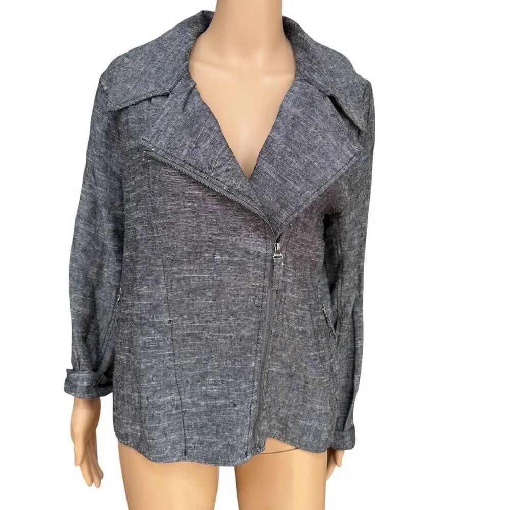 Max Studio linen blend asymmetrical zipper moto jacket size L